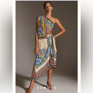 ready to ship Anthropologie NWT One-Shoulder Silk Midi Dress Size 4.